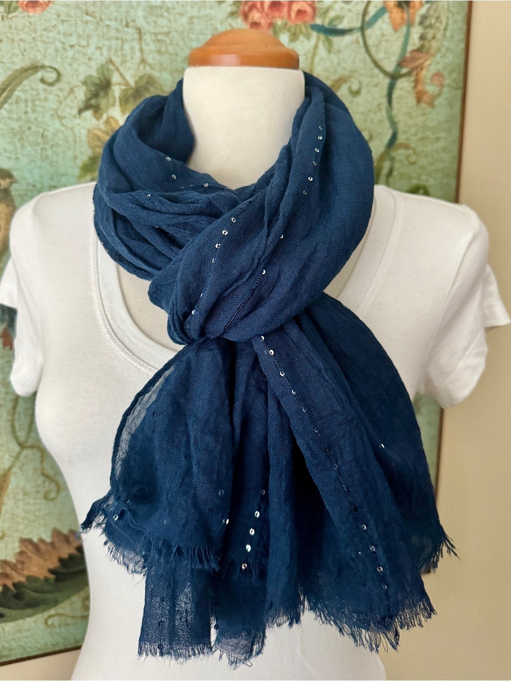 Chan Luu $145 NEW Navy Sequined Cotton/Viscose Blend Scarf ~Boho Chic! 🌺